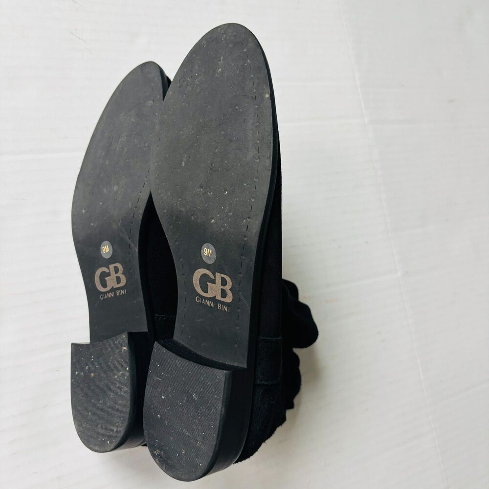 Gianni Bini Black Suede Slouchy Ankle Pull On Boots Flat Round Toe Women 9M Boho - Picture 10 of 11